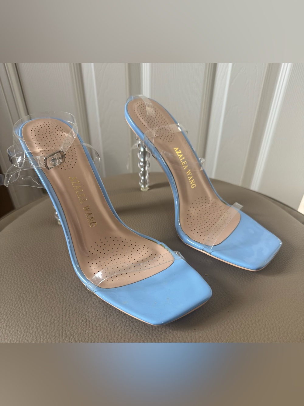 Azure Blue Clear-Strap Stiletto Heels by Azalea Wang
